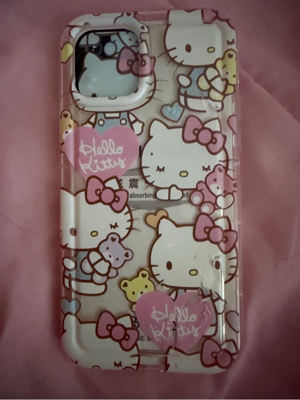 Hello Kitty Clear Phone Case with Pink Accents and Bow Pattern